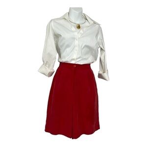 Vintage red 100% silk shorts size large high waist long trouser shorts retro